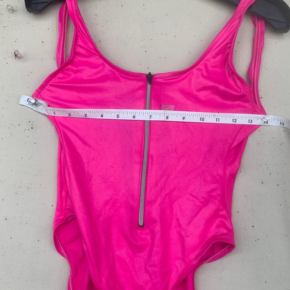 VINTAGE HOT PINK ONE PIECE SWIMSUIT WITH ZIPPER - Picture 2 of 4